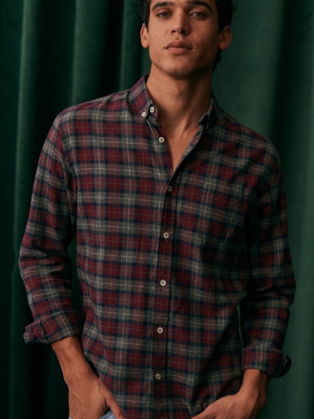 Sezane Octobre Editions Charlie men’s grey/maroon checked buttondown shirt L